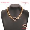 Women Streetwear Metal Chain Necklace Rhinestone Hollow Heart Clavicle Necklace Hip Hop Simple Personality Choker Jewelry