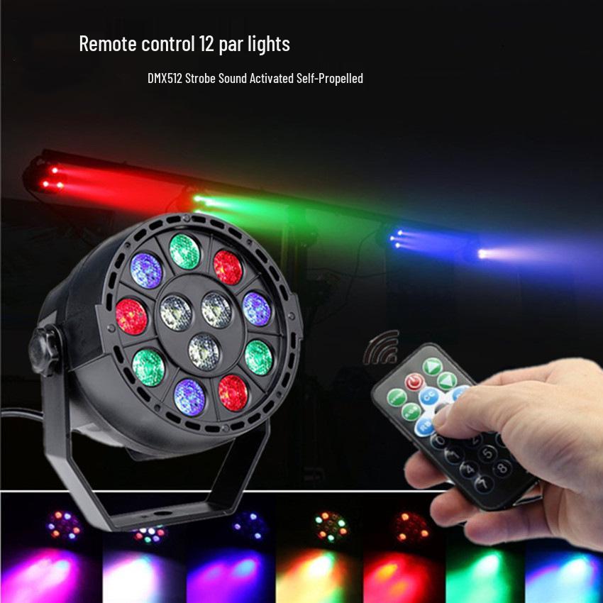 

Светодиодный прожектор Par с пультом дистанционного управления и управлением звуком - Лазерный, Стробоскопический и Фоновый сценический свет (36 светодиодов, 12 пар) EU Standard