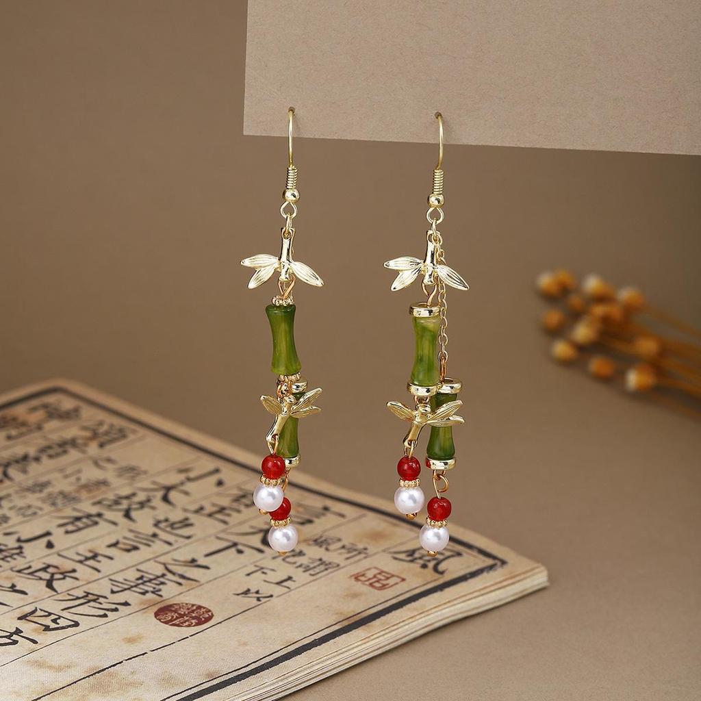 Elegant Butterfly Water Drop Pearl Tassel Earrings for Women - Traditional Qipao Style