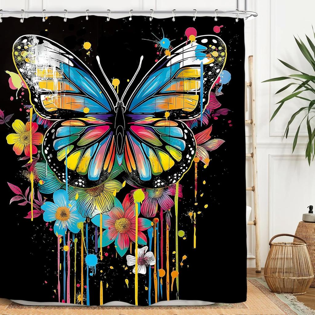 Lion Man Shower Curtain Set - Black/Gold Motivational Quotes, Waterproof Masculine Bath Decor Inspirational Male Design