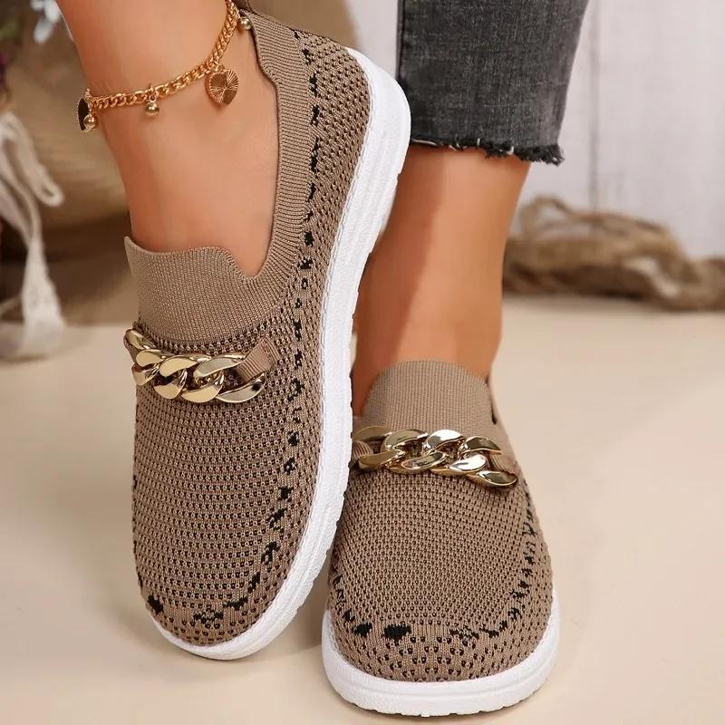 Women's Shoes 2024 Slip-on Women's Vulcanize Shoes Fashion Metal Decoration Ladies Casual Shoes New Plus Size Mesh Sneakers