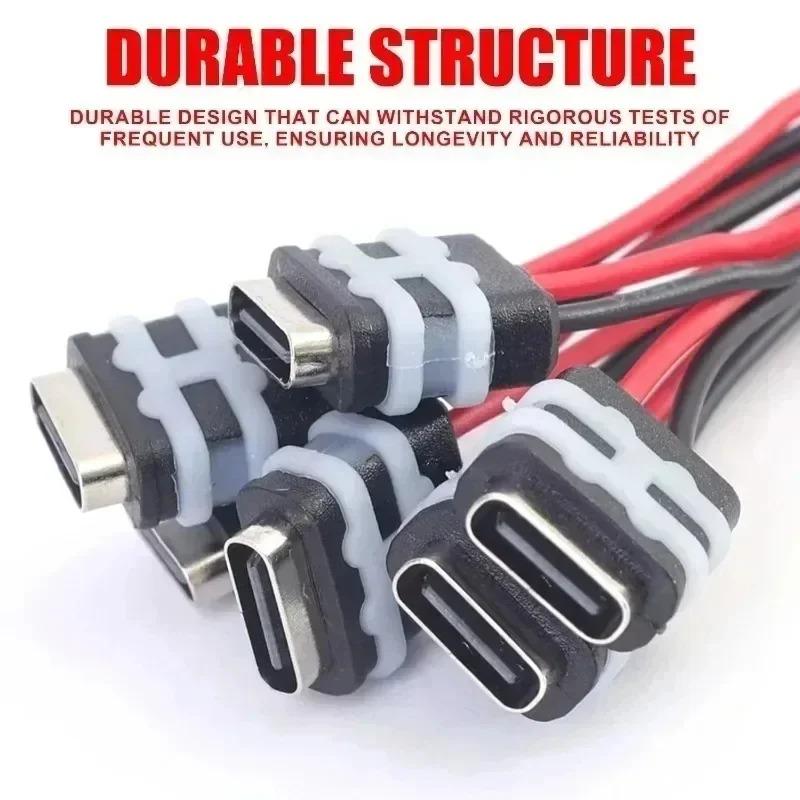 1-20PCS for Auto 3C Appliances Type-C Female Socket Connector 5V 3A Jack Female Charging Port Waterproof Black Wire Connector
