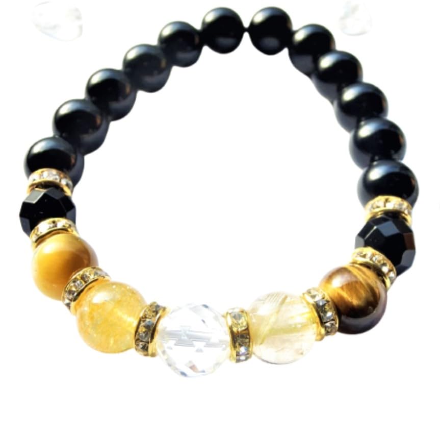 Leaf Stone Your 5 Wealth Tiger Gold Rutilated Power Stone Bracelet for Men and Natural Pebbles Small 15cm Women with Small [Improve Fortune! Stones]