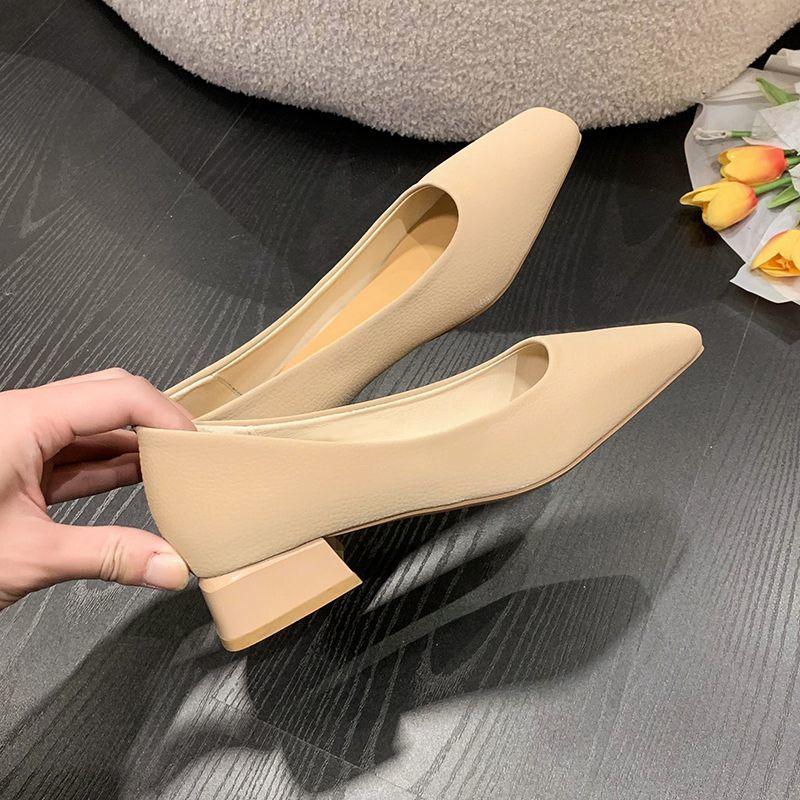 Women's Summer Footwear Square Toe Shoes for Woman 2024 Normal Leather Casual Low Heel Elegant Office Green Shoe Vacation Spring
