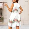Women Plus Size Round Neck Sleeveless Colorful Floral Printed A Line Dress