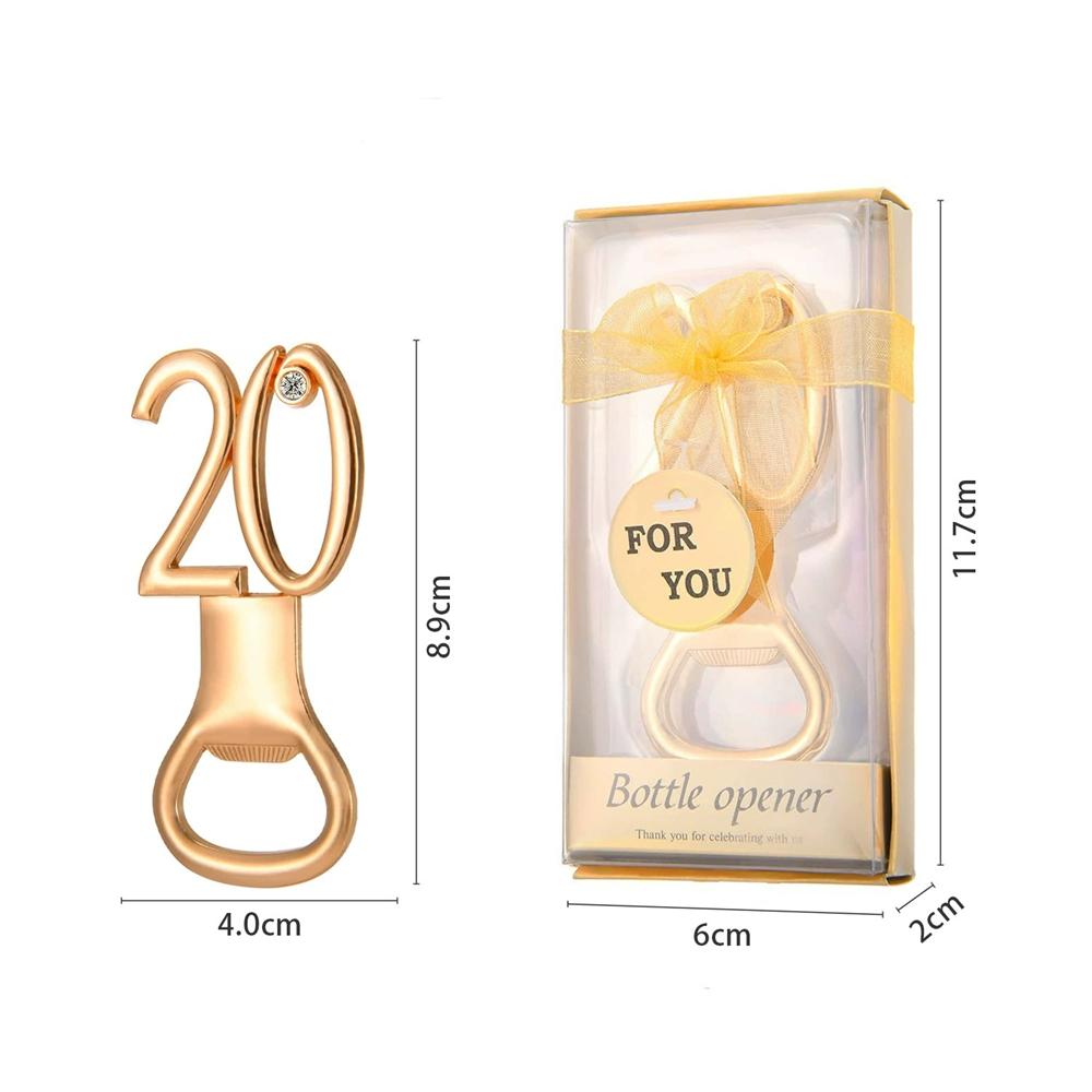 30pcs Golden Bottle Opener with Diamonds for 10/18/20/30/40/50/60/70/80th Birthday Party Decoration