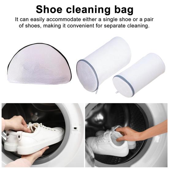 Sac de Lavage pour Chaussures Fermeture Éclair Design Cylindrique Double Couche Maille Durable Machine à Laver Filet de Lavage pour Chaussures