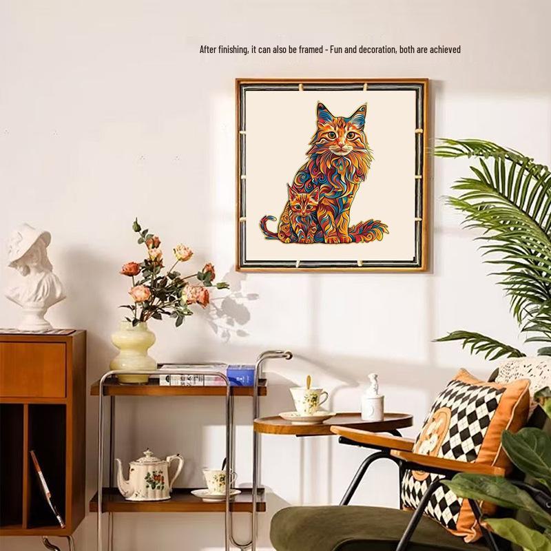 HOOLOOG Maine Coon Cat Wooden Puzzle - Educational Irregular Shape Interlocking Toy & Decompression Money Box.