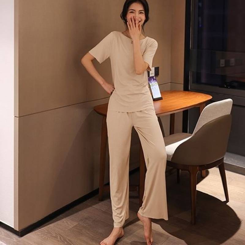 Ice Silk Ladies Sleepwear Set With Breathable Comfort For Home Use