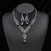 Women Necklace Earrings Rhinestone Luxury Hollow Symmetric Retro Set Out Anti-allergy Hanging Earrings Bridal Wedding