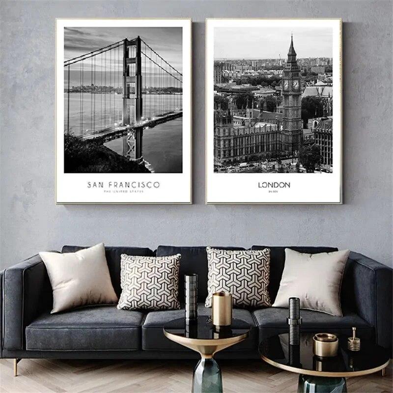 Black And White Abstract Wall Art Canvas Painting Paris London New York Posters Prints Nordic World City Landscape Picture Decor