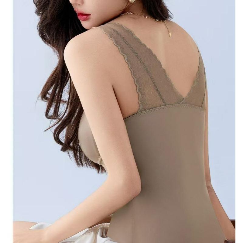 Women Lightweight Satin Shaping Slimming Camisole Built In Bra Layering Underwear