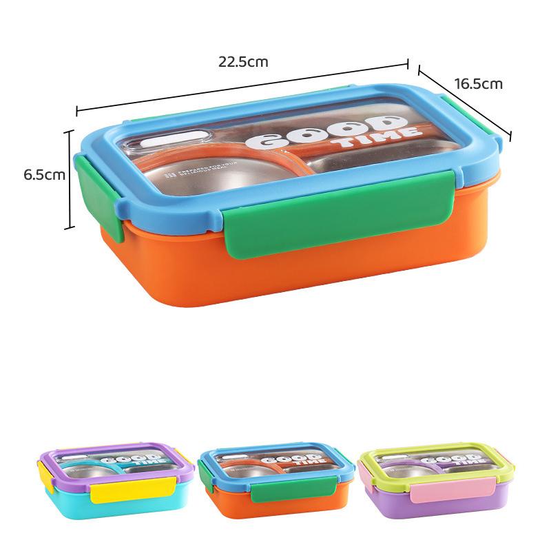 Food Grade 304 Stainless Steel Compartment Lunch Box Sealed Insulated Bento Box with Tableware for Students Office Workers