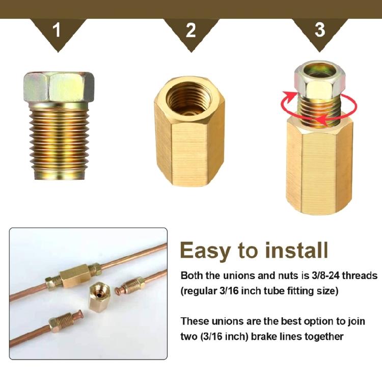 12Pcs  3/8-24 Inverted Line 3/16 inch Brake Connector Fittings Brass Unions