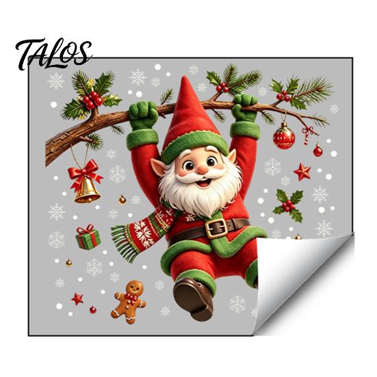 Christmas Glass Stickers Cute Gnome Static Window Cling, Removable Decal with Holly Bell Decals Gingerbread Snowflake, Holiday Decor for Home