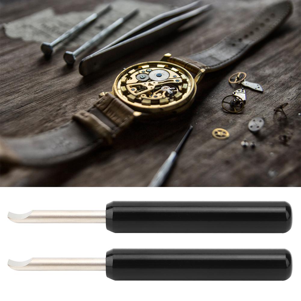2PCs Watch Repair Kit Battery Remover Silver Pry Hand Tool Black Long Handle Aluminum Steel