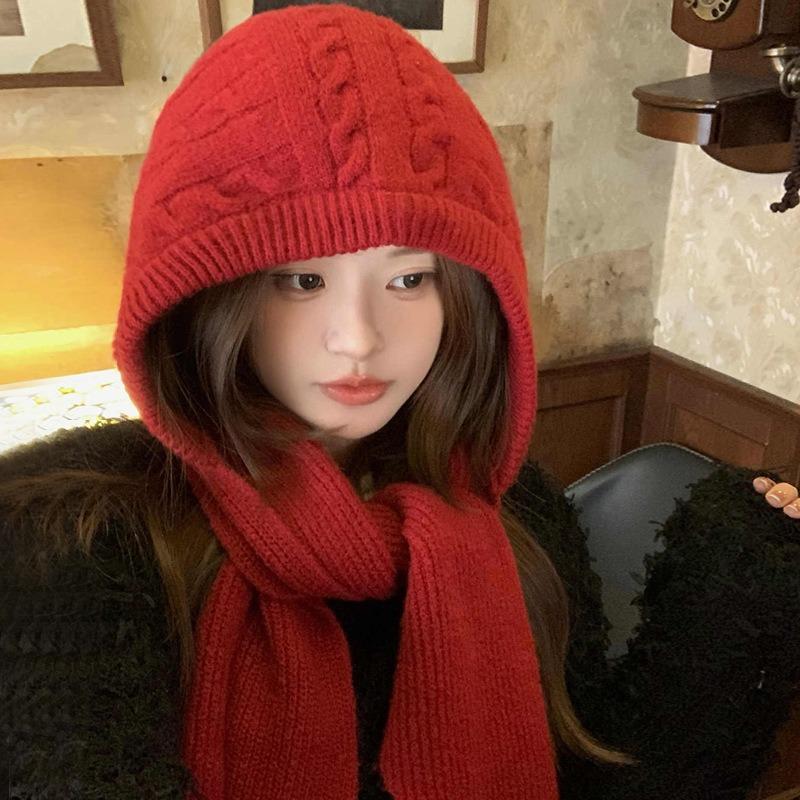 Women S Winter Warm Knit Scarf Hat One Piece For Cold Weather