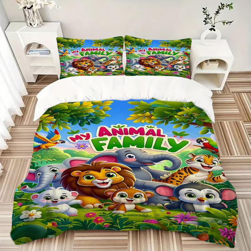 Animal Family Adventure Print 3Pcs Bedding Setduvet Cover With 2 Bedropillowcase Home Birthday Gift
