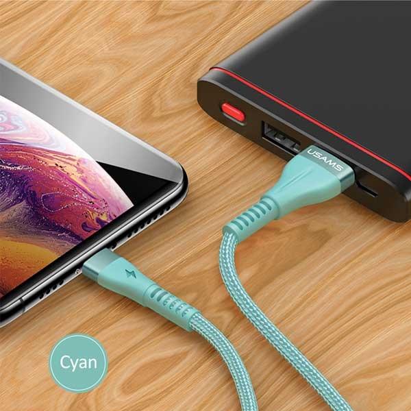 USAMS U33 lightning braided cable 1.2m2A Fast Charging blue/cyan SJ360USB02 (US-SJ360)