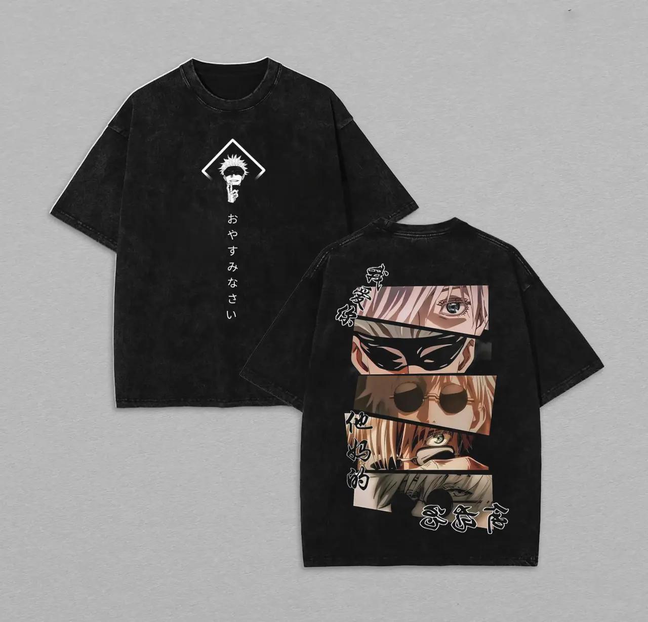 

Anime Jujutsu Kaisen Tshirt Gojo Satoru Vintage Washed Oversized T Shirt Men Clothing Summer Short Sleeve Pure Cotton Tees Tops S