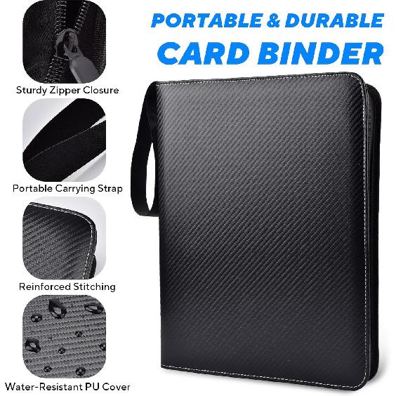 Portable 9-Pocket Trading Card Binder, Holds 990 Cards with 55 Removable Double-Sided Sleeves, Baseball Card Binder Card Storage Organizer Album for