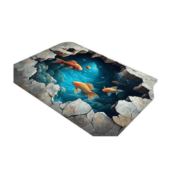 3D Optical Illusion Rug Realistic Fish Pond Area Rug Washable Goldfish Pond Doormat Non-Slip Floor Mat for Kids Playroom Living Room Bedroom Entrance