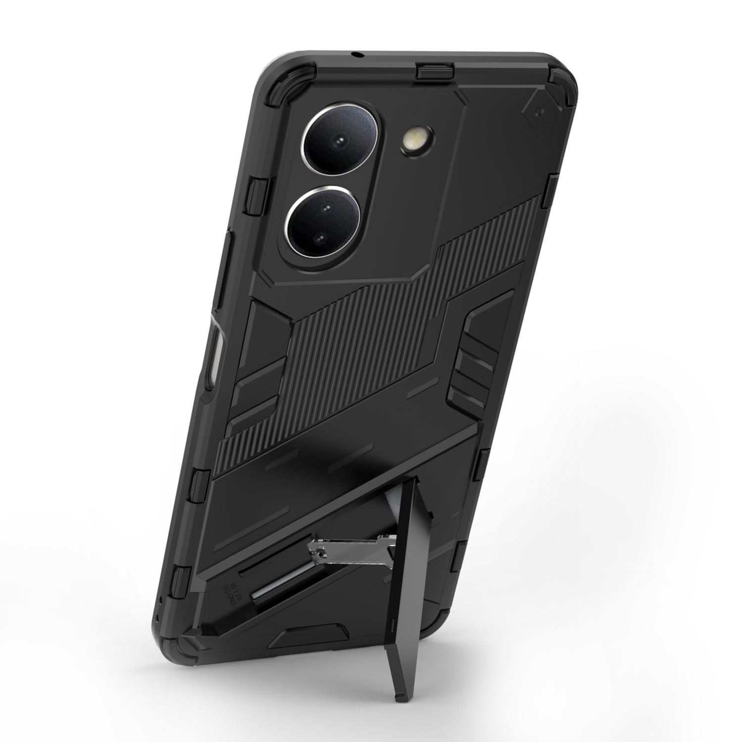 

For vivo Y36 4G (Global)/Y78 (China) 5G Shockproof Phone Case Kickstand PC+TPU Phone Cover Black