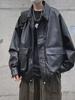 Men's Trendy Hong Kong Style Leather Motorcycle Jacket - Loose Fit, Handsome Workwear Parka