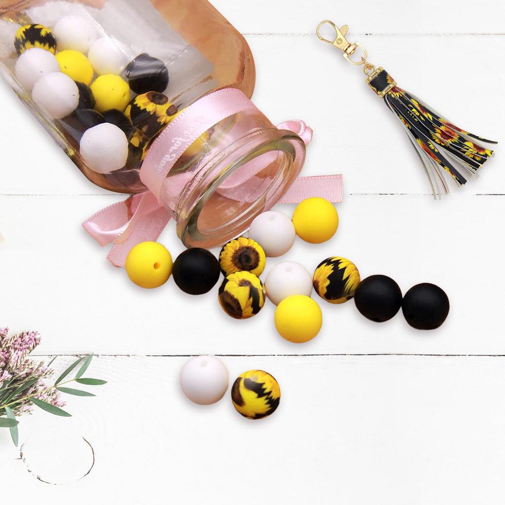 15mm Sunflower Silicone Beads Set Jewelry Making Kit With Tassel For Keychain Necklace Bracelet Making