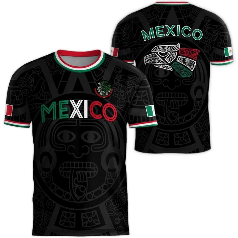 Mexiko Nationalflagge Print T-Shirt für Männer Lustiges 3D-Adlermuster Kurzarm-T-Shirts Outdoor Fußball Sportbekleidung Lässige Oberteile