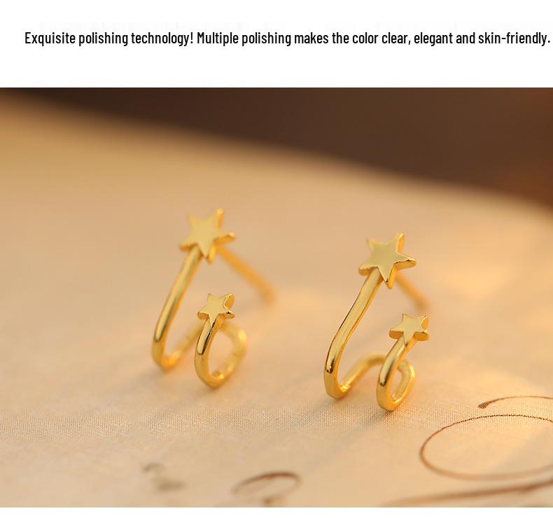 Banyan Tree S925 Silver Korean Star Ear Clip Earrings – Simple, Small Design for Women and Students