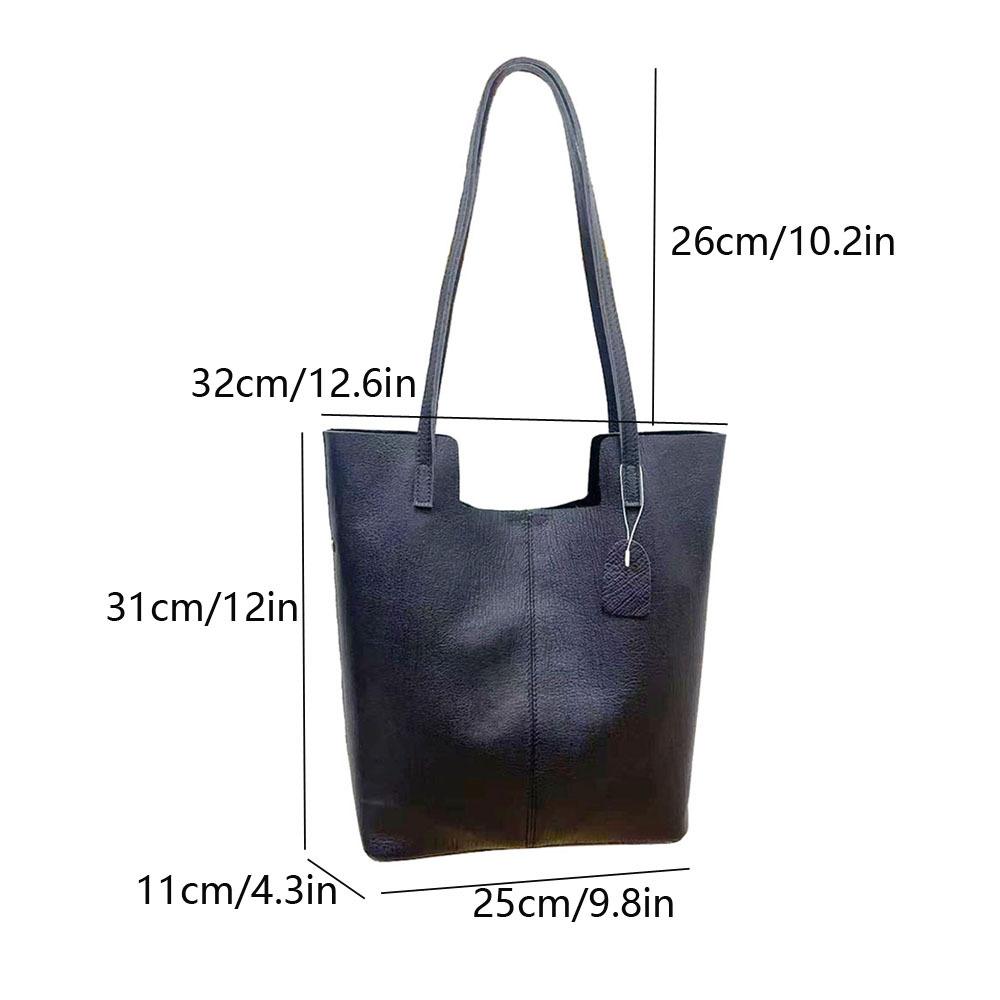 Women'S Bag Wind Leather Women'S Bag Black Cowhide Shoulder Tote Bag Casual Shopping Bag