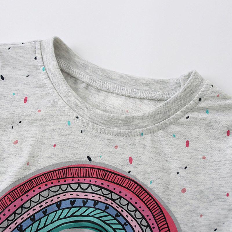 Gray Rainbow T-Shirt, New Spring and Autumn Style, European and American Style, for Young Children, Round Neck, Long Sleeve, Autumn Girls' Top 5