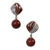 High-End Geometric Pearl & Rhinestone Red Glaze Earrings for Women