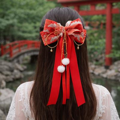 Tassel New Year Hairpin Ribbon Hanfu Hair Ornamen Holiday Bow Ribbon Hair Clip  Home