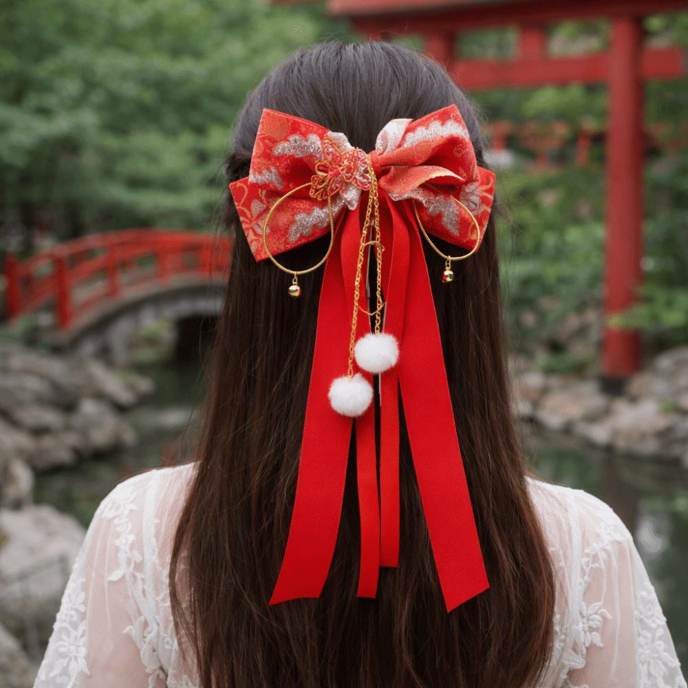 Red New Year Hairpin Tassel Hanfu Hair Ornamen Sweet Bow Ribbon Hair Clip  Braid