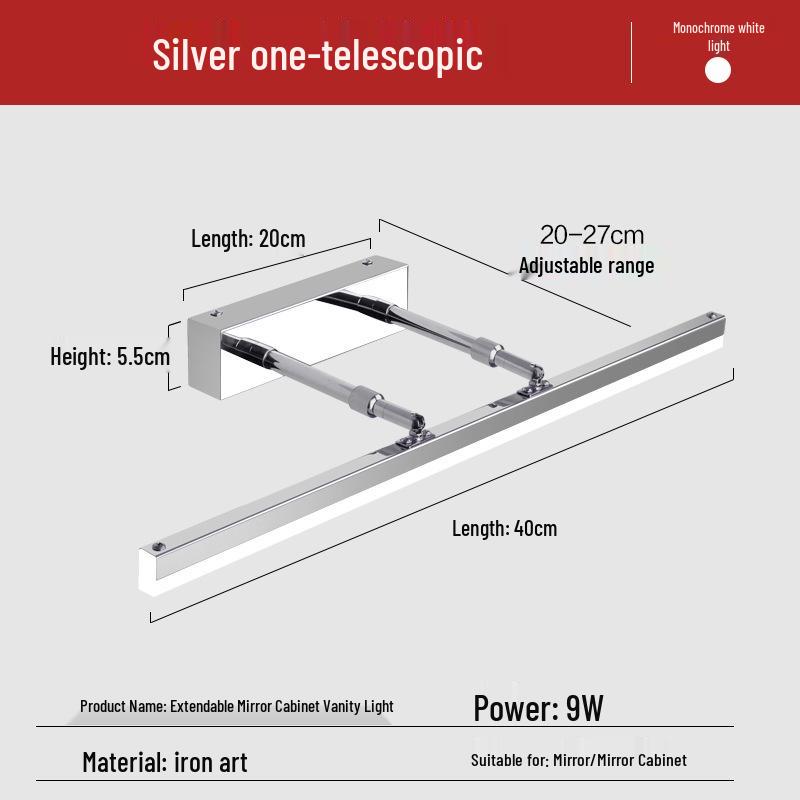Nordic Minimalist LED Vanity Light, Telescopic Mirror Cabinet, Punch-Free, Three-Color Wall Light for Bathroom