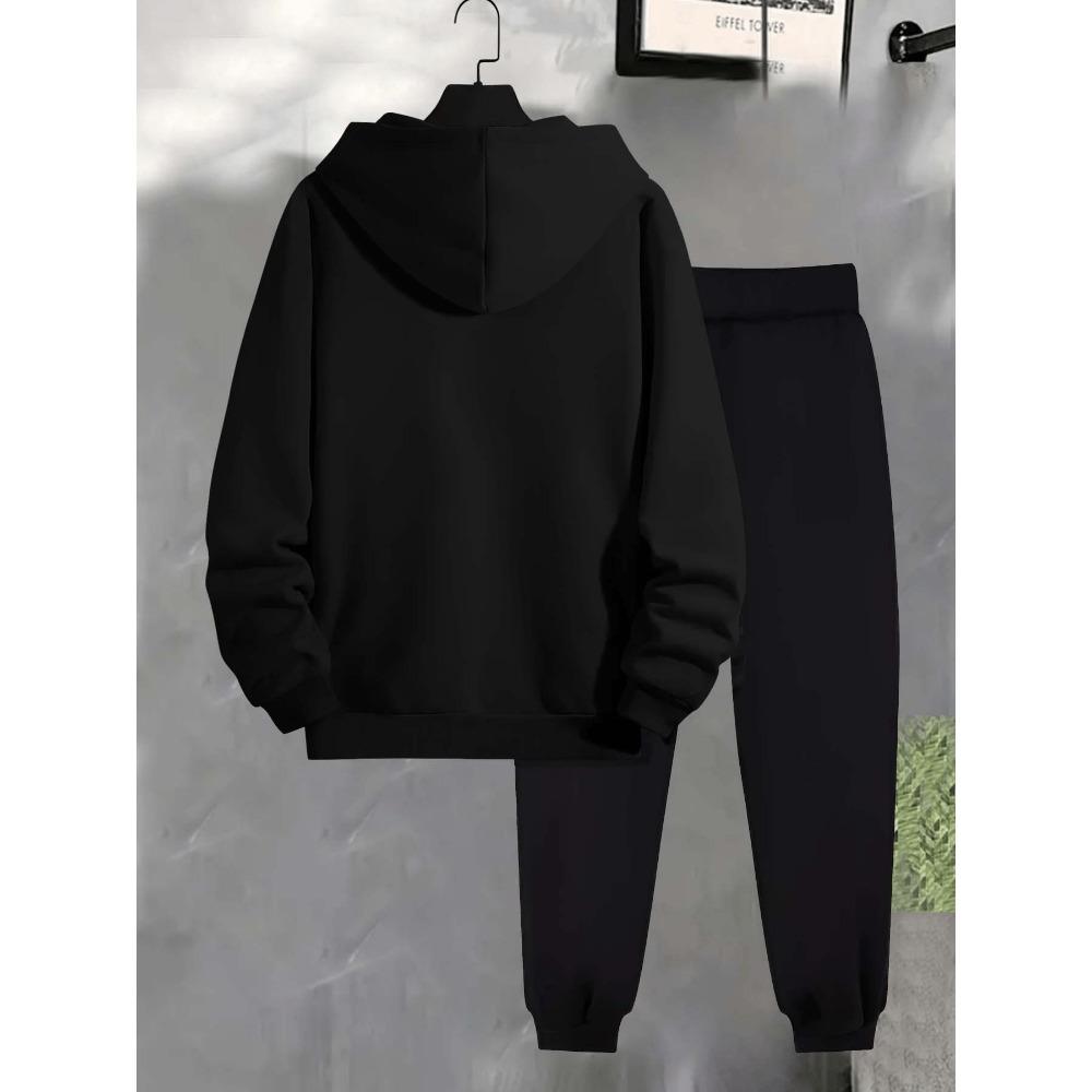 Motorcycle Pattern Printed Hooded Sweatshirt Set for Men Drawstring Sweatpants Trendy Casual Sports Versatile Two Piece Set