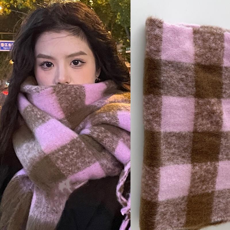 Korean version of wool plaid scarf women's winter new fashion versatile thickened warm student couple plush scarf men