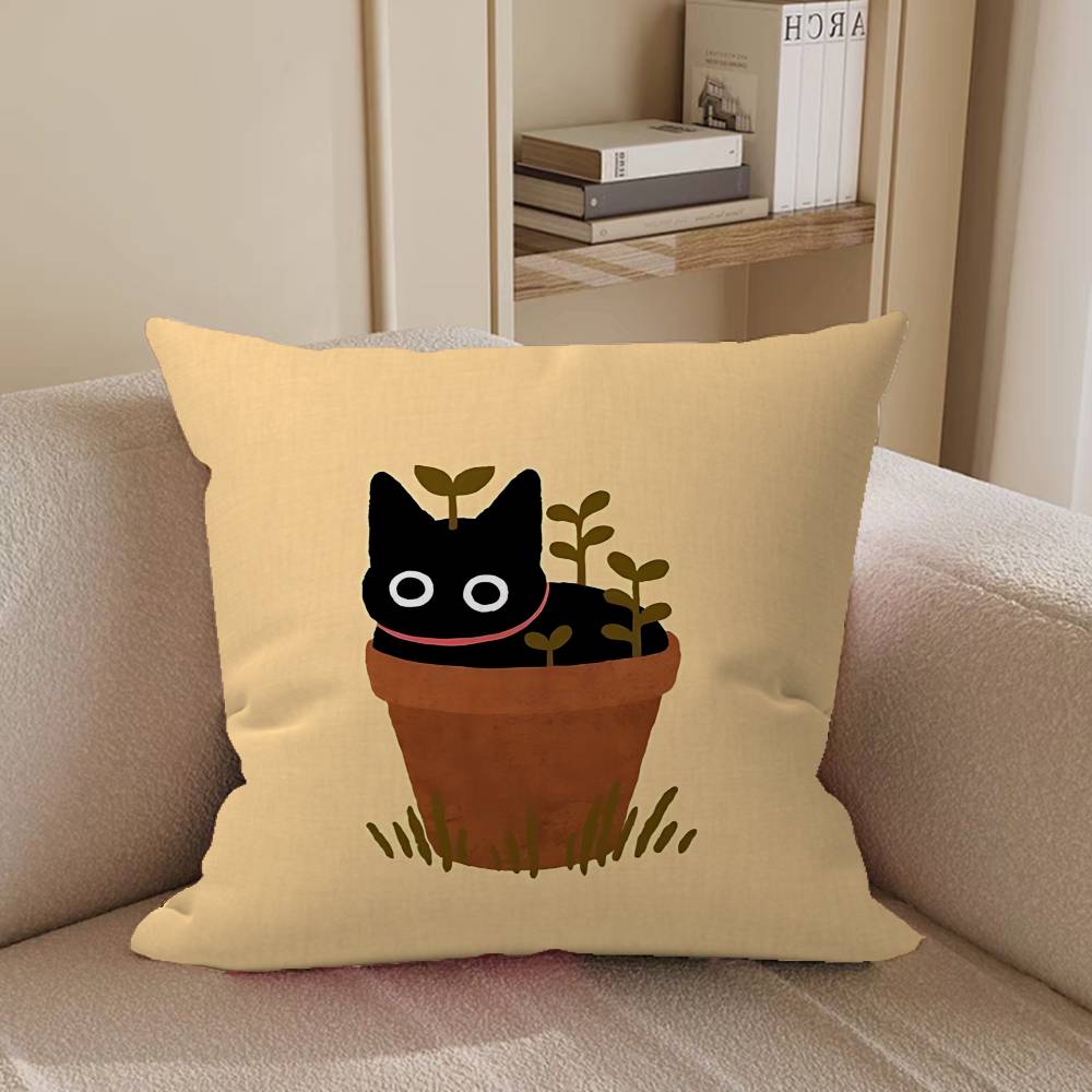 

Панк Стиль Маленький Мультяшный Милый Черный Кот Подушка Чехол Наволочка Гостиная Диван Домашний Декор На Заказ 12x12Inch