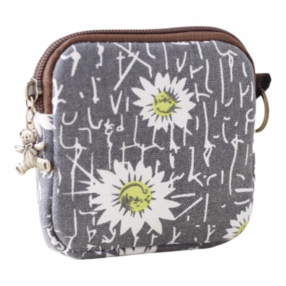 Portable Vintage Printed Coin Purse Canvas Cat Women Wallet Pouch Storage Bag Zipper Mini Makeup Bag Women Girls