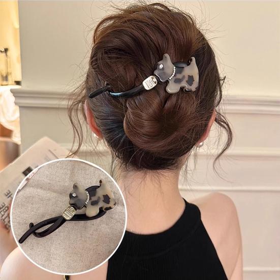 Hairpin Faux Pearls Cat Puppy Shape Hair Claw Back Head Hair Clip Acrylic Hair Styling Tool