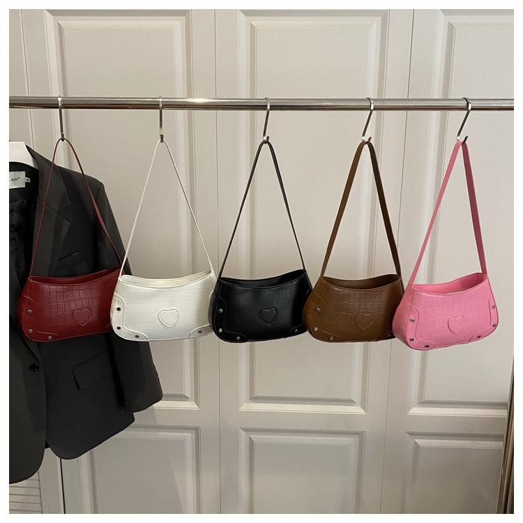Heart Design Korean Style Pu Shoulder Bags for Women Versatile Ladies Square Underarm Bag Trendy Solid Color Girls Handbag Purse