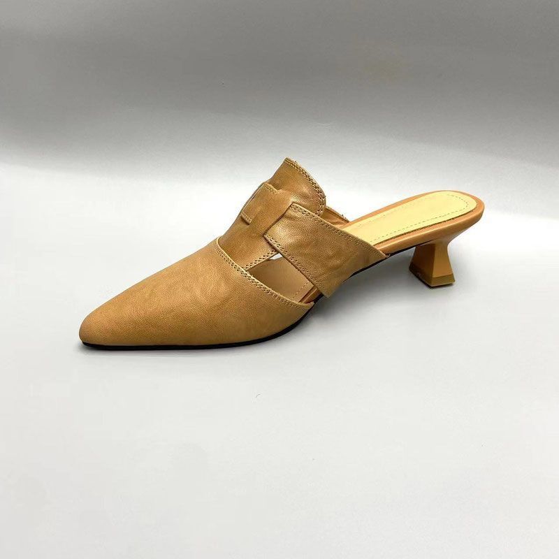Shoes Leather Low Heel Women's Mules Slippers and Ladies Sandals Pointed Toe Slides  Eva Elegant Fashionable Summer  Shoe