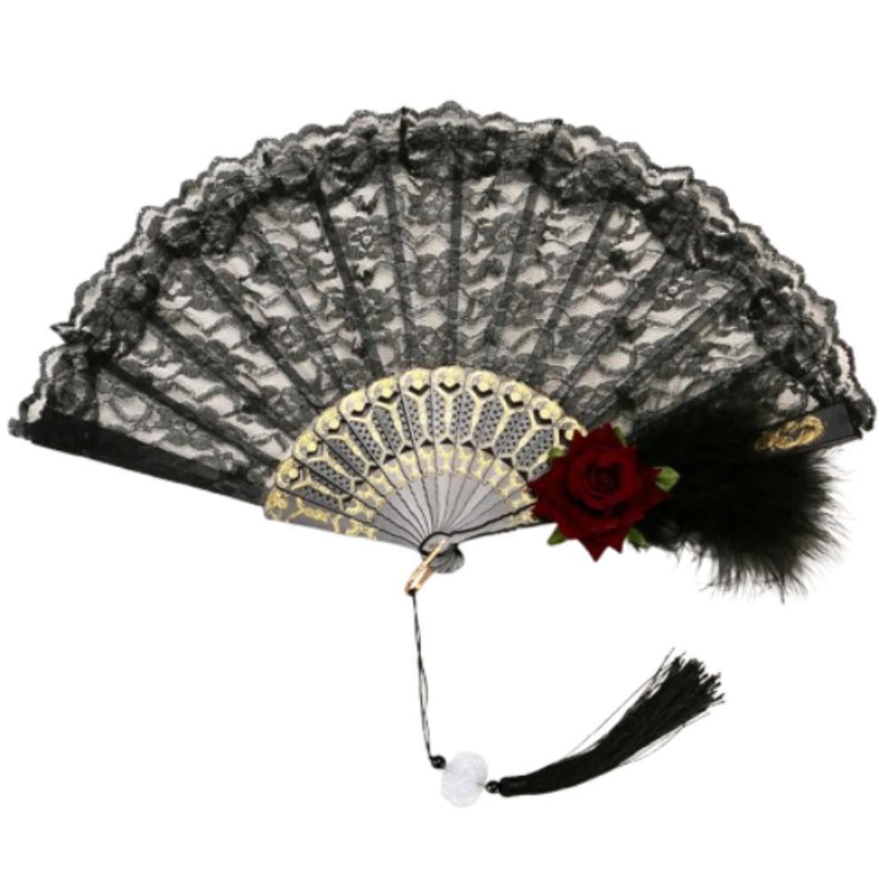 Retro Cosplay Vějíře do ruky Evropské Vějíře pro taneční show Růžový Krajkový Skládací Vějíř Svatební Párty Dekorace