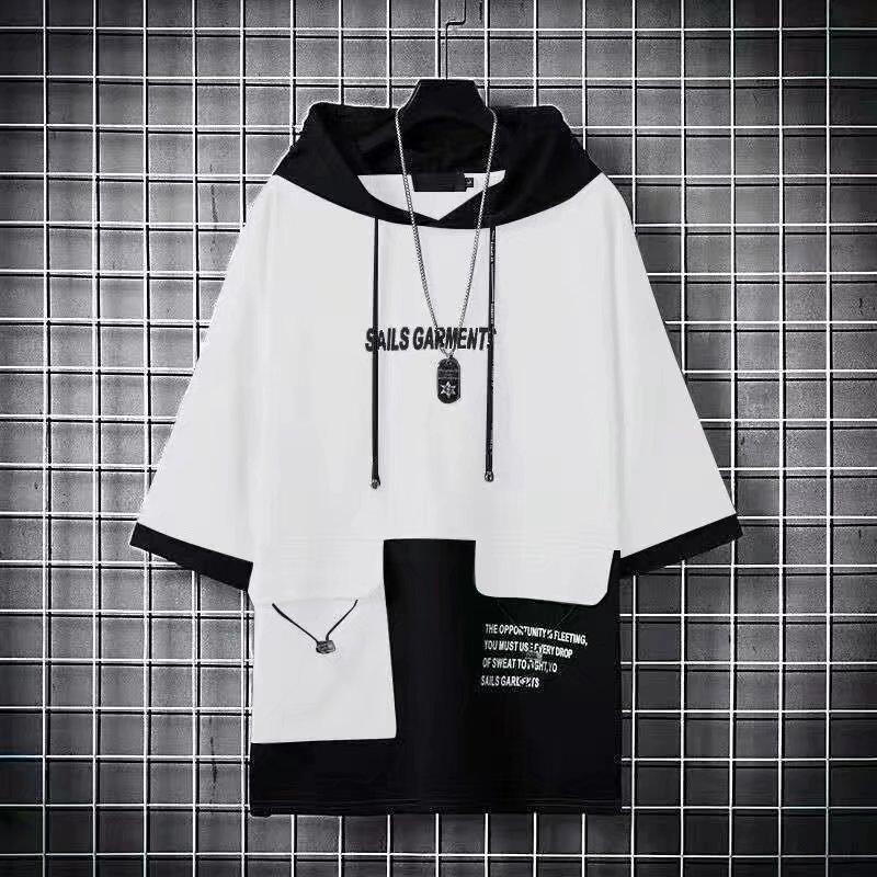 Summer Short Sleeve Hooded T Shirts Casual Clothes Men