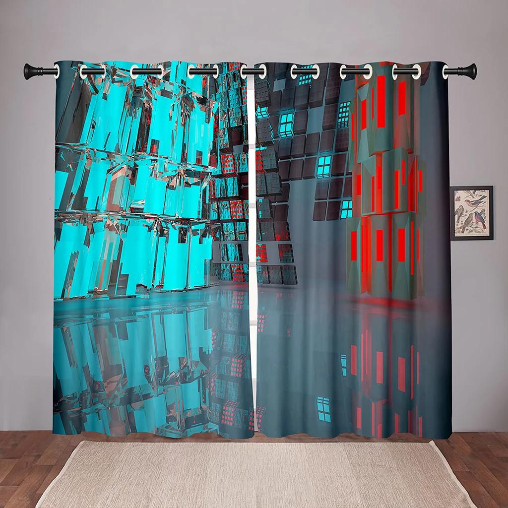 High Shading Thick Solid Cubes Blok ColorfulBlackout Window Curtain for Bedroom Living Room Bathroom Kicthen Door Hall Home Hook