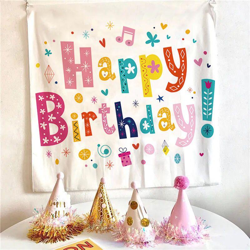 Bohemian Pattern Letter Birthday Tapestry, Happy Birthday Wall Hanging for Bedroom Living Room Dorm Room Decor