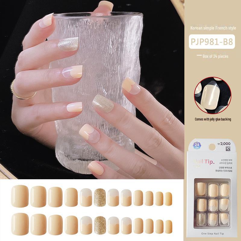 Reusable Blush Nail Art Set: 24 Detachable Wearable Nail Stickers