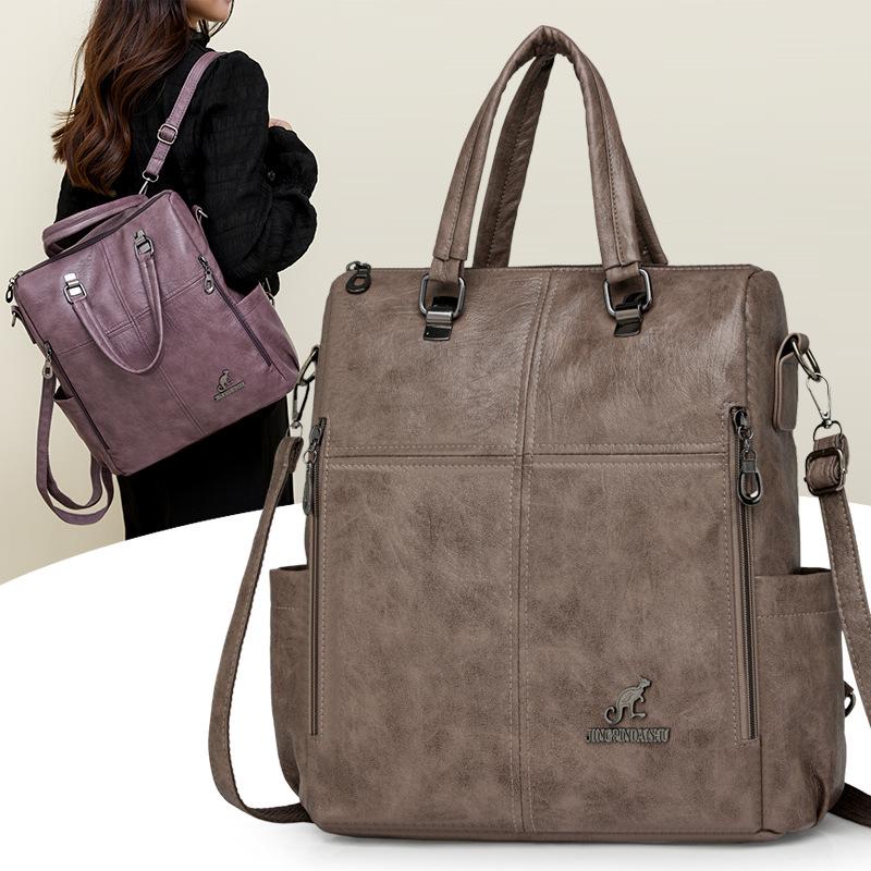 

Новый модный весенний повседневный рюкзак три в одном женский из мягкой кожи, через плечо, портативная мягкая сумка хаки